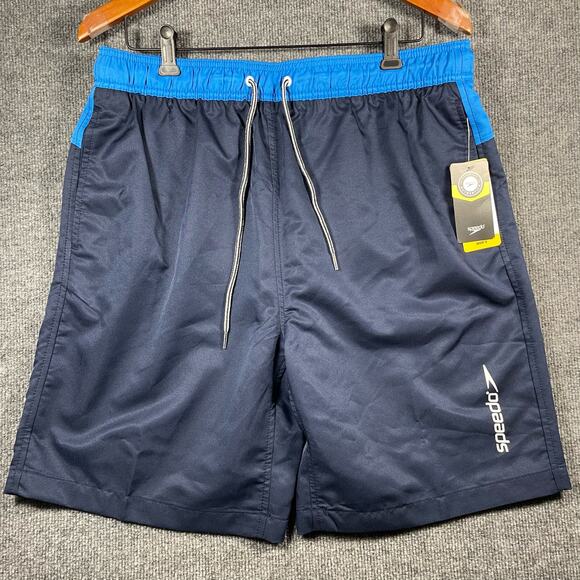 NWT Speedo Comfort Stretch Swim Shorts Men's XL Blue Drawstring UPF50+ Lined - Picture 1 of 11